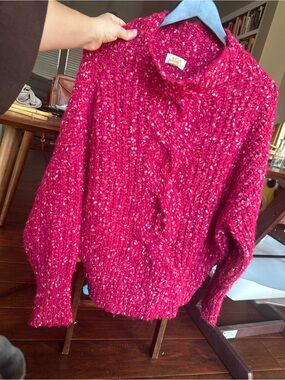 Maeve by Anthropologie Magenta Pink Cable Knit Pullover Sweater Oversized NWOT